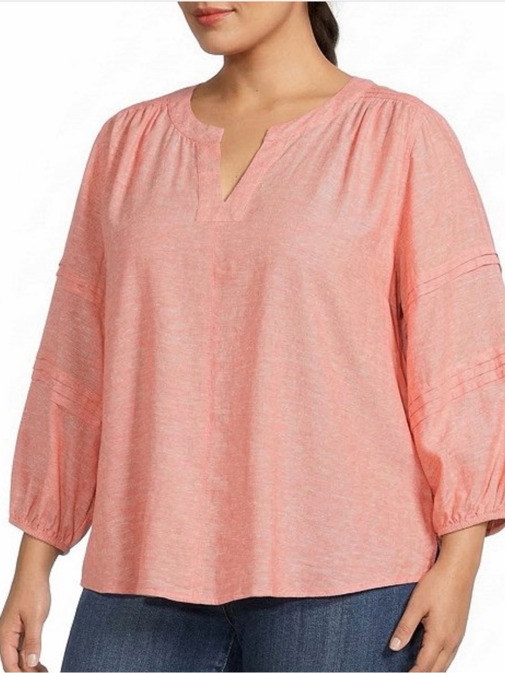 Westbound Plus Size Print 3/4 Sleeve V-Neck Linen Top Coral Size 3X